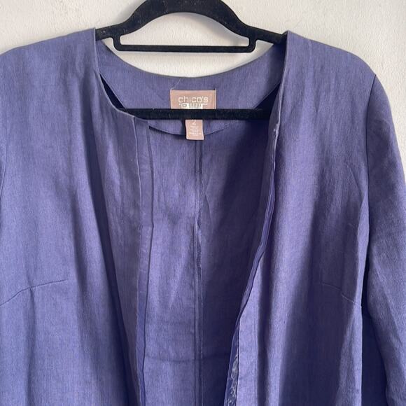 Chico’s 100% linen open front 3/4 sleeve open front lagenlook blazer sz 2 - Picture 2 of 7
